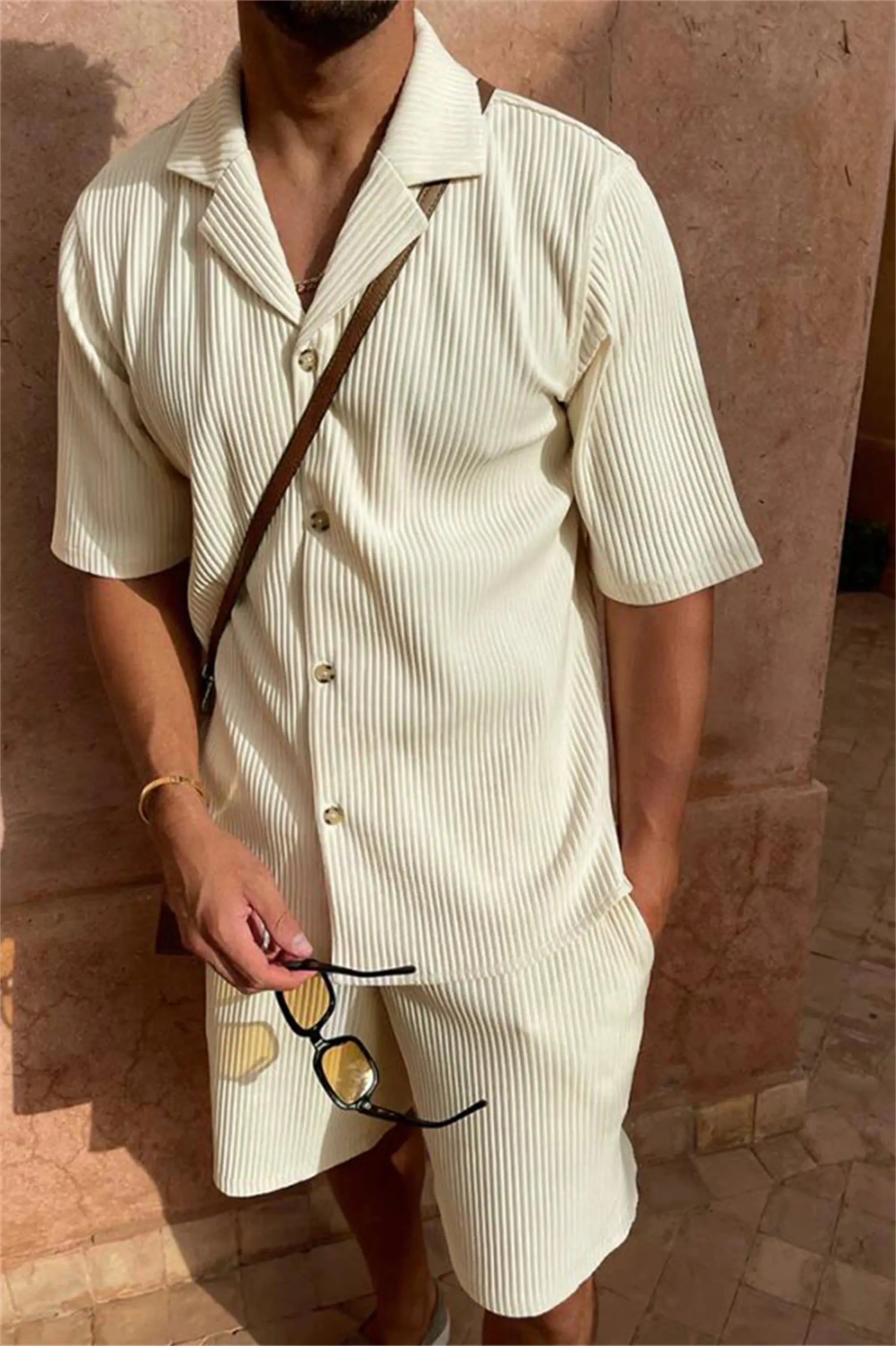 Elegant Velvet Corduroy Set with Shirt and Shorts